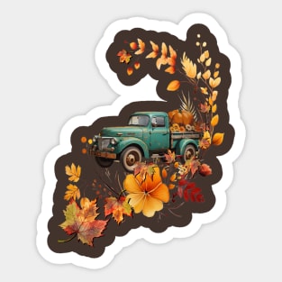 Fall Pumpkins & Sunflower Truck Autumn Season Sticker